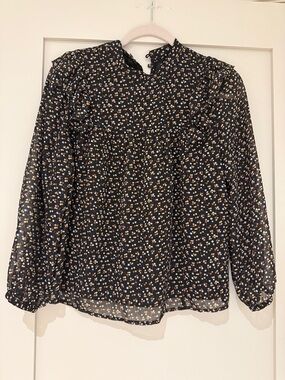 Madewell Floral Ruffle Yoke Blouse - Black with Multicolor Ditsy Print